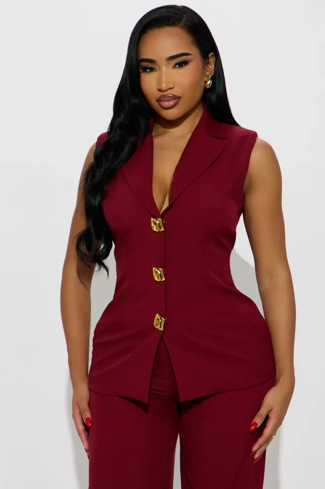 Women's Casual Sleeveless Suit Pants Set Wine - Shop at LoveMi