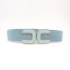 Elastic Waistband Women's Design Sense Niche Straw Elastic - Blue - View 1