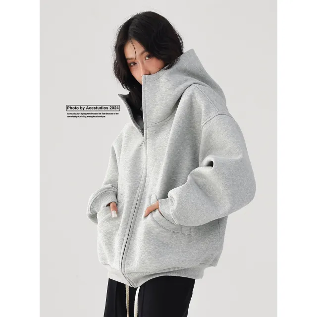 American style Retro Street High grade Profile Hooded Sweater Flower Gray - Shop at LoveMi