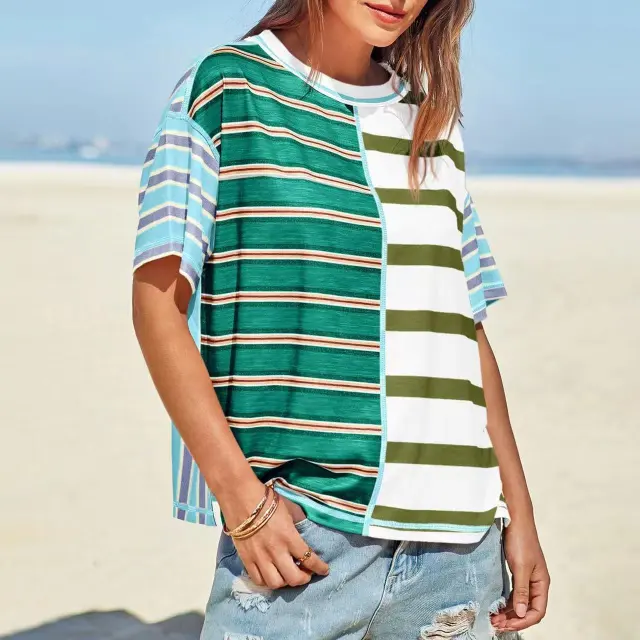 Women's Striped Casual Loose fitting Short sleeve Shirt Style 3 S - Shop at LoveMi