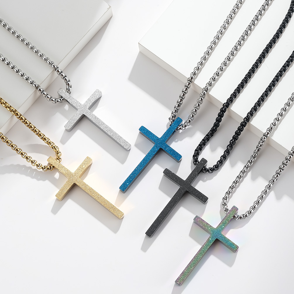 Titanium Steel Frosted Cross Pendant Necklace