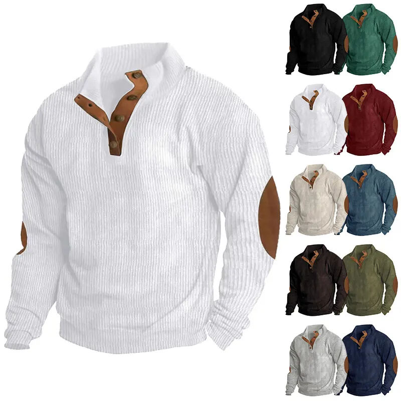 Men's Corduroy Stand Collar Long Sleeve Sweater