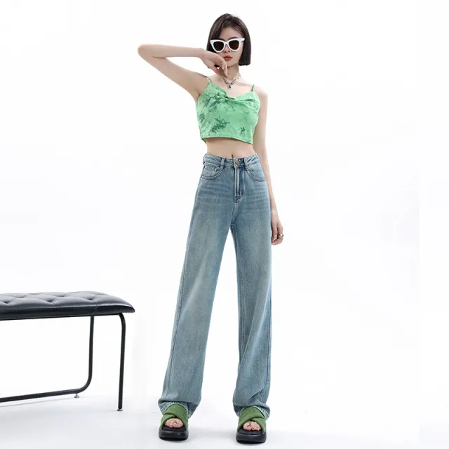 Women's Light colored Narrow Wide leg Jeans Light Blue Lengthened - Shop at LoveMi