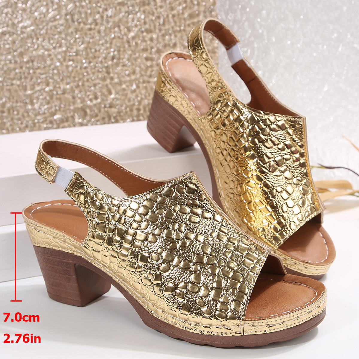 Women's Plus Size Thick Bottom Chunky Heel Wedge Sandals - Picture 7 of 8