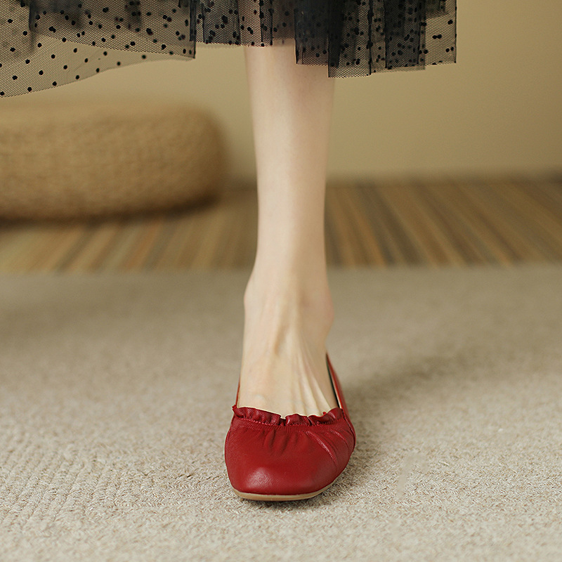 New Retro Red Flat Shoes For Women