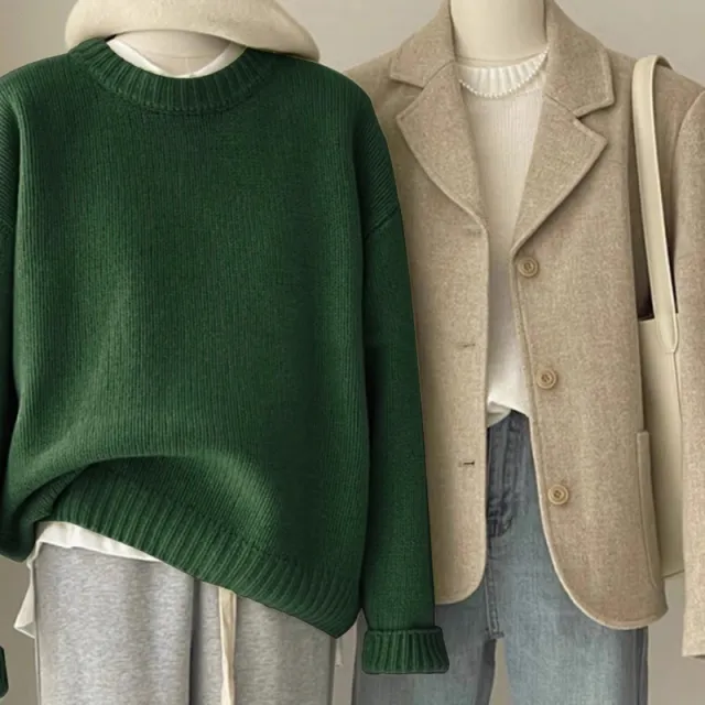 Retro Dark Green Sweater For Women Autumn And Winter Loose Green - Shop at LoveMi