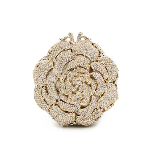 Women's Rose Rhinestone Bag Hollow Clutch Gold - Shop at LoveMi