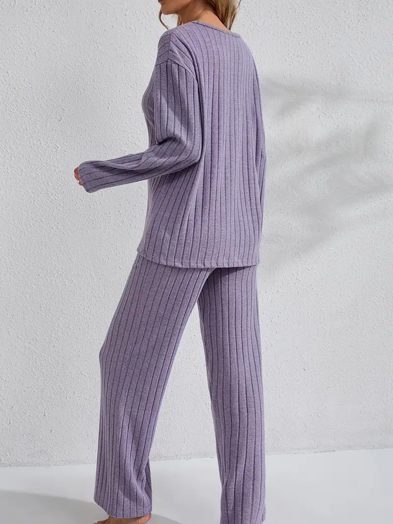 Women’s Ribbed Long Sleeve Top and Pants Loungewear Set