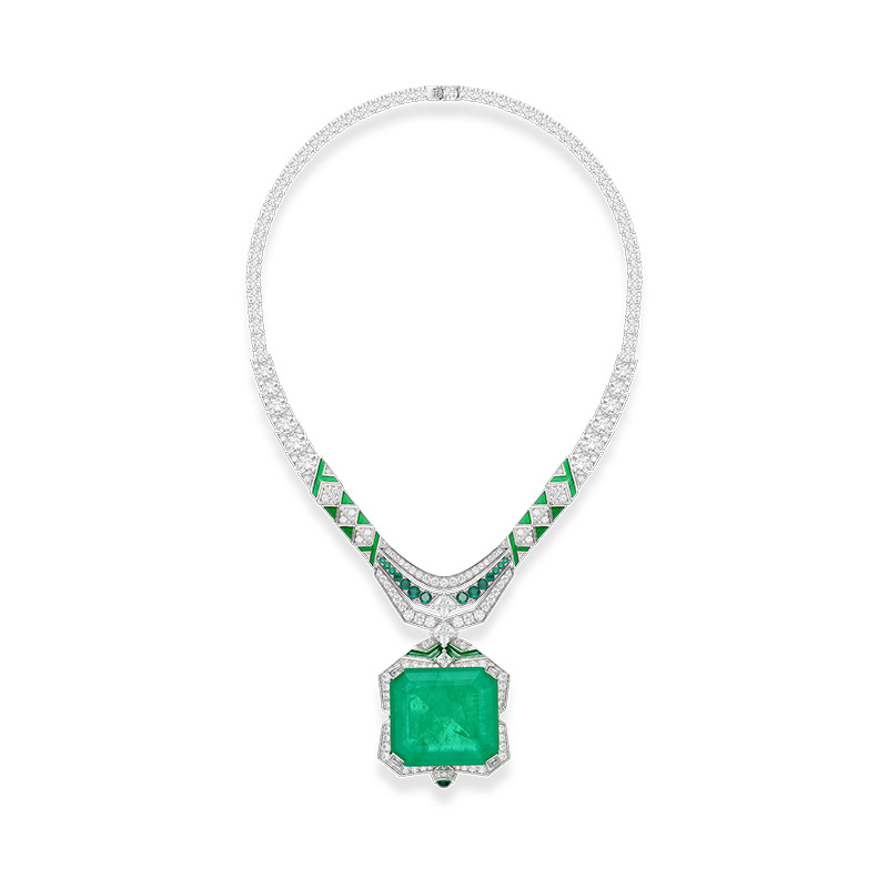 Heavy Textured Gold-Plated Square Sugar Pendant Necklace With Emerald For Women