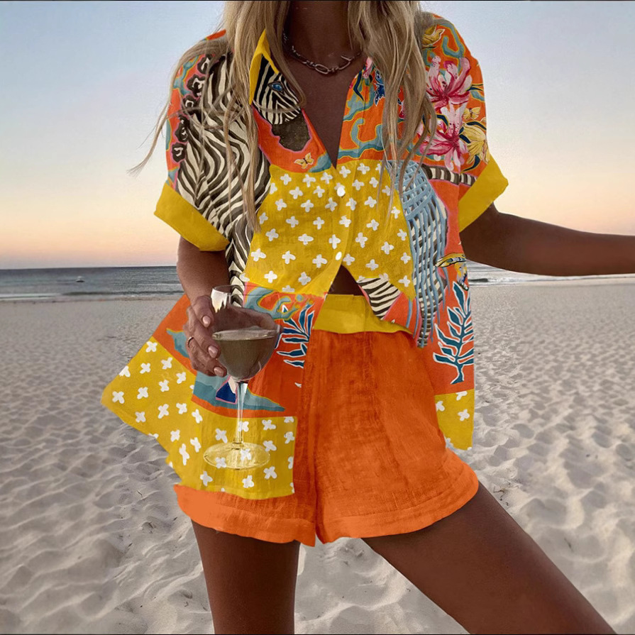Digital Printing Top Women's Suit Two-piece Set