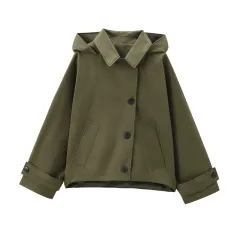 Women's Loose Hooded Short Trench Coat - View 1
