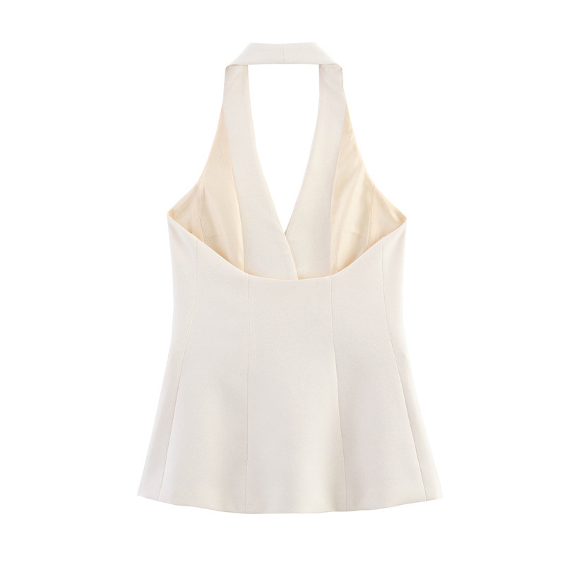 Design Solid Color Slim White One Button Halter