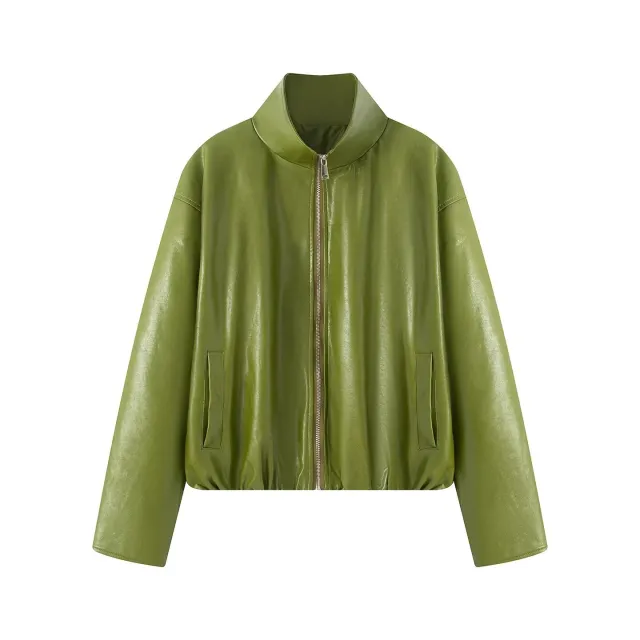 Retro Sexy PU Leather Jacket Strapless Dress Suit Green Coat - Shop at LoveMi