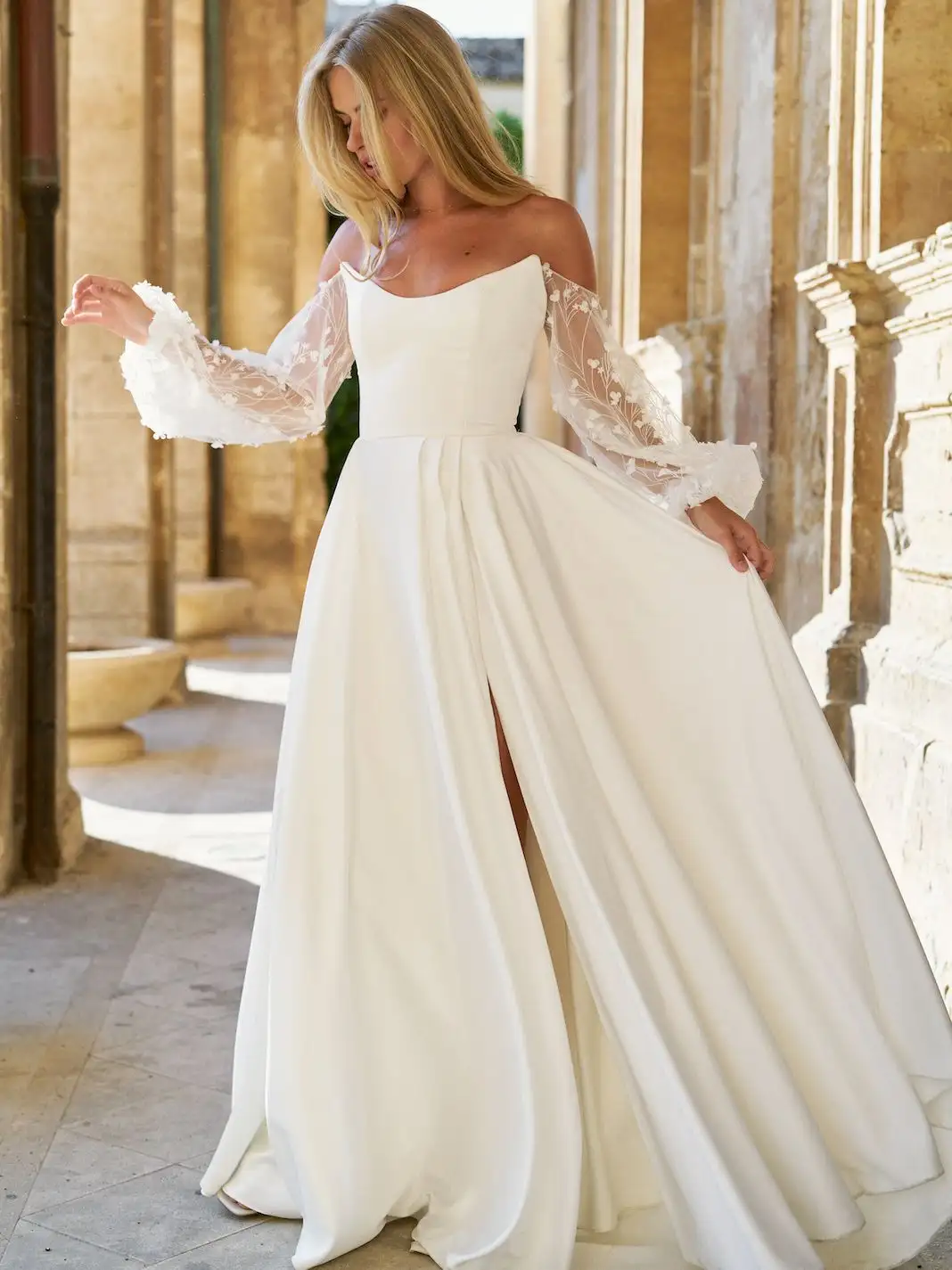 One-neck Slim Pure Color Split Long Dress