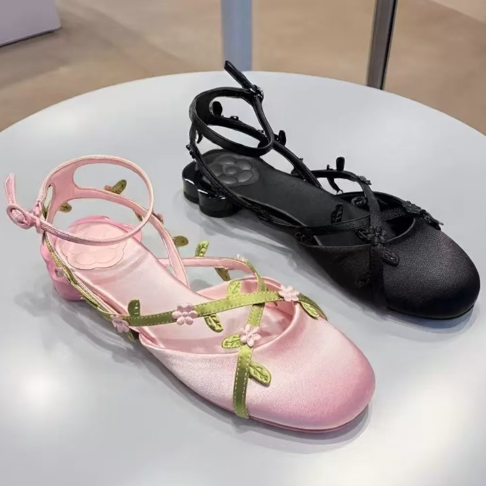 Womens Satin Floral Cross-strap Versatile Sandals