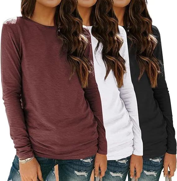 3 piece Long Sleeve Shirt Loose Autumn Top Suit Black And White Wine Red - Shop at LoveMi