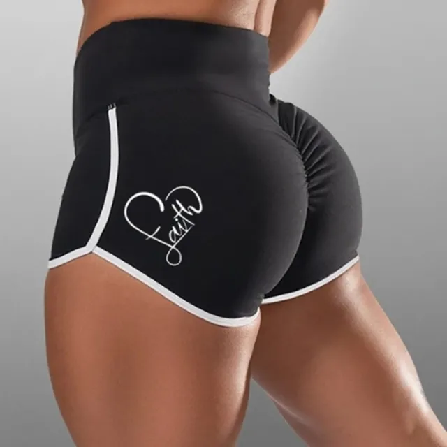 Women's Plus Size Solid Color Printing High Top Sports Running Skinny Hip Raise Shorts Black - Shop at LoveMi