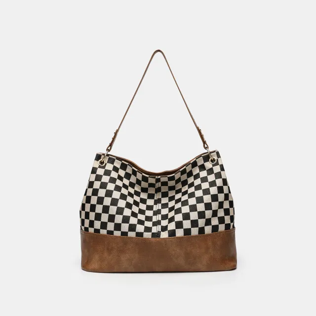 One shoulder Canvas PU Stitching Special interest Design Crossbody Bag Brown - Shop at LoveMi