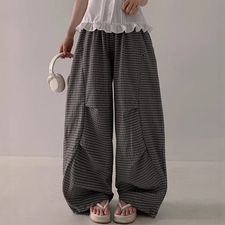 Elastic-waist Loose-fit Laid-back Long Pants