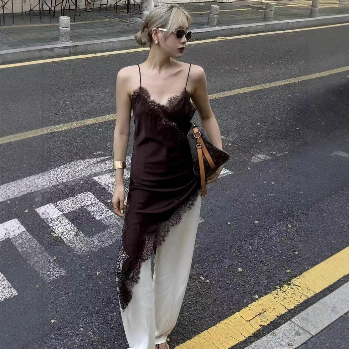 Women's Lace-trimmed Irregular Hem Dress