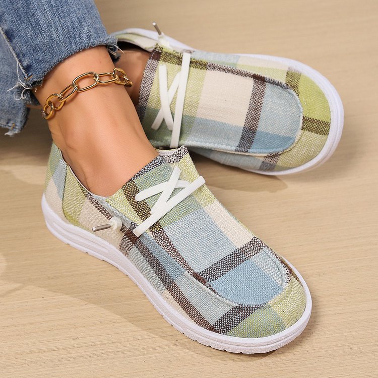 Plaid Lace-up Pumps For Women