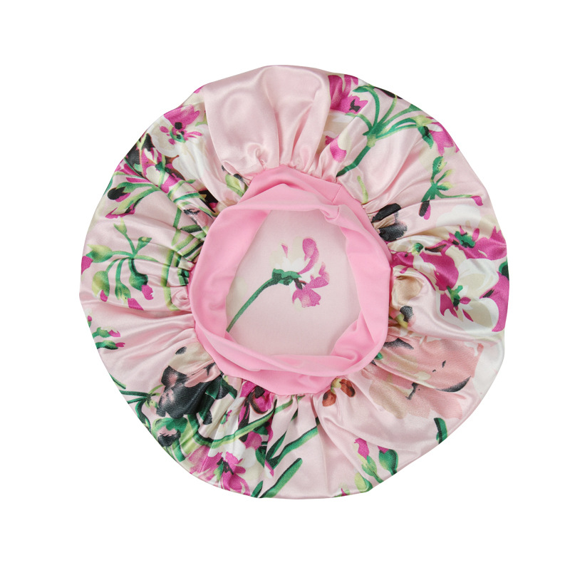 New Satin Print Nightcap Wide-brimmed Elastic Shower Cap - Image 9