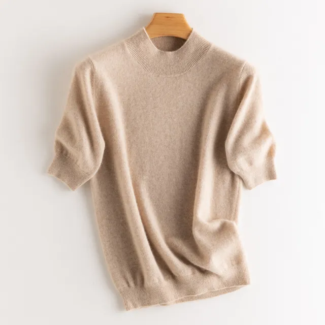 Cashmere Sweater Women's Half Turtleneck Half Sleeve Camel - Shop at LoveMi