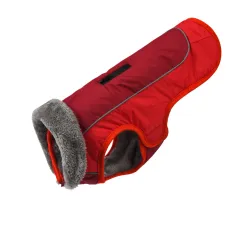 Fur Collar Pet Clothes Reflective Waterproof Dog Cotton-padded Clothes - Red - View 1