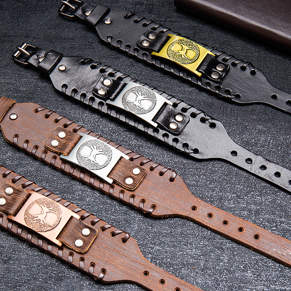 Men's Alloy Lucky Tree Accessories Width Leather Bracelet