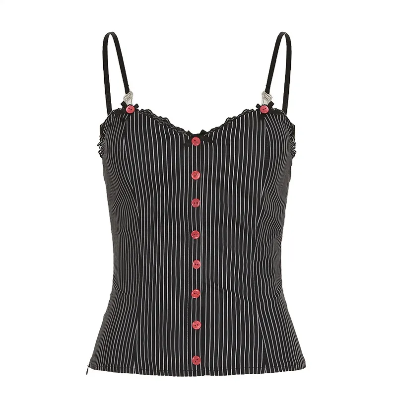 Vintage Stripe Waist Slimming Sexy Suspenders Chest - Black