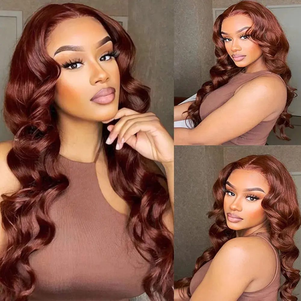 Front Lace Wig Red Long Curly Hair