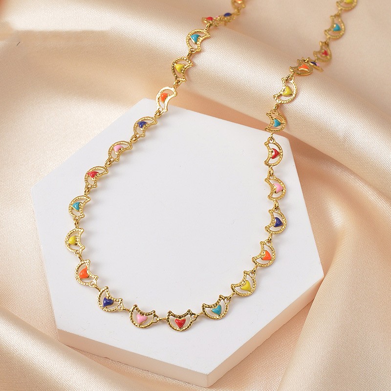 Simple Handmade Design Colorful Oil Necklace Moon Necklace