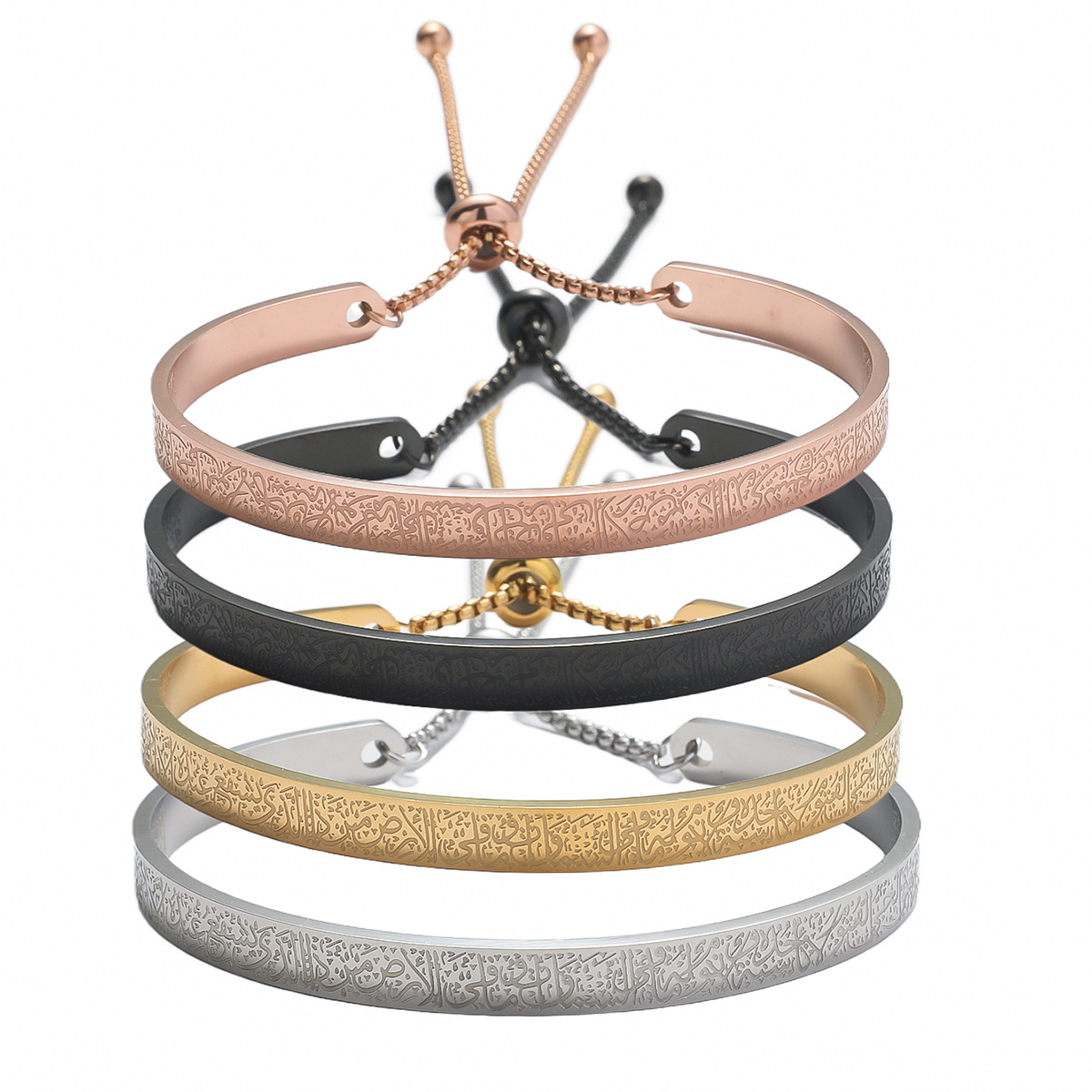 Bracelet Double-sided Carved Stretchable C- Shaped Titanium Steel Bracelet