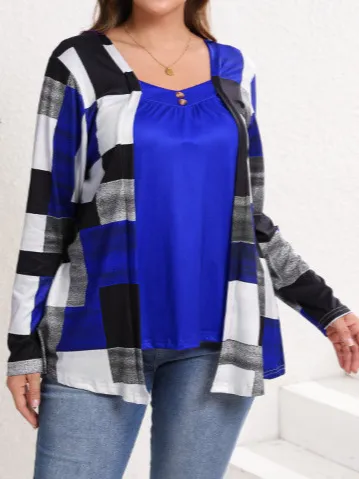 Autumn And Winter Digital Printing Fake Two piece Long Sleeve Blue - Shop at LoveMi