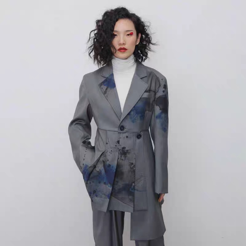 Women's Chinese-style Printed Pleated Skirt Design Blazer