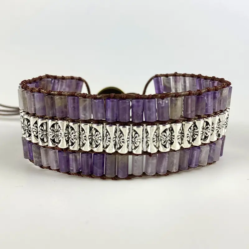 Retro Amethyst Cylindrical Braided Bracelet From Europe And The US