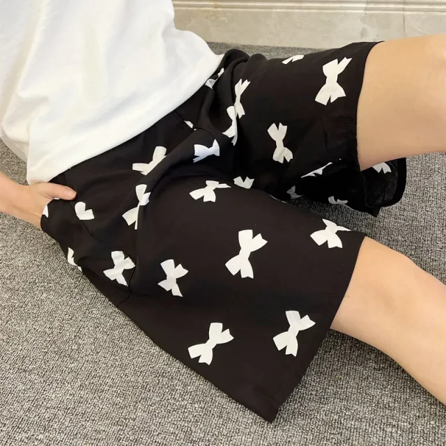 Summer Women's Pajama Pants Cotton Silk Shorts Home Loose Black - Shop at LoveMi