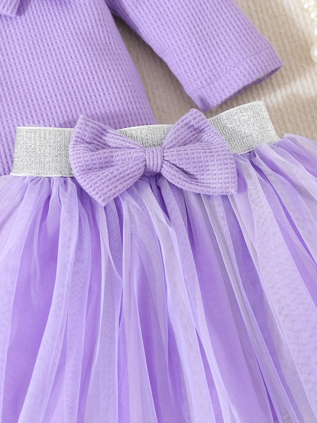 Pure Color Waffle Toddler Mesh Skirt Suit