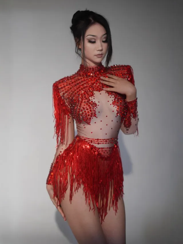 Sexy Bar Dancing Short Dress For Commercial Performance Stage Red - Shop at LoveMi