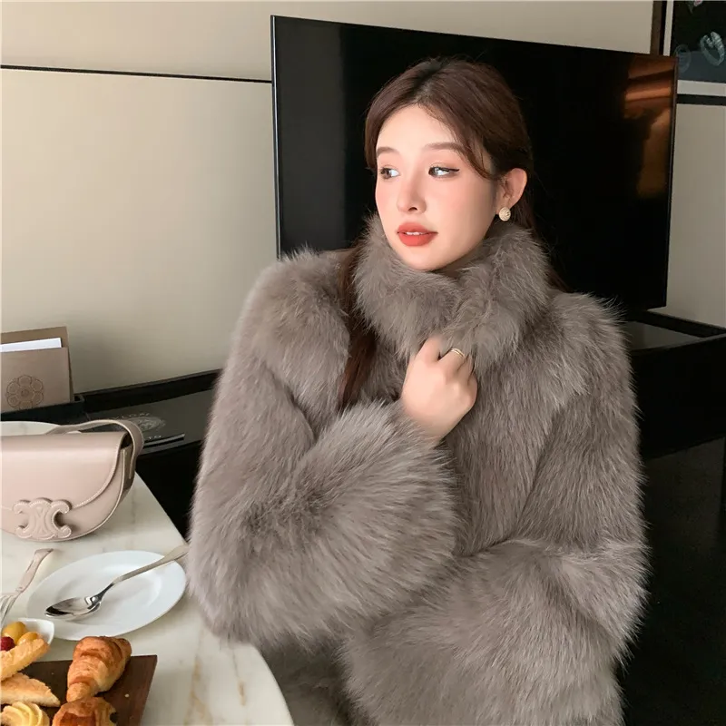Fashion Fur Integrated Long Sleeve Women - Khaki