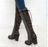 Womens Over-the-knee Boots With Back Lacing And Chunky High Heels