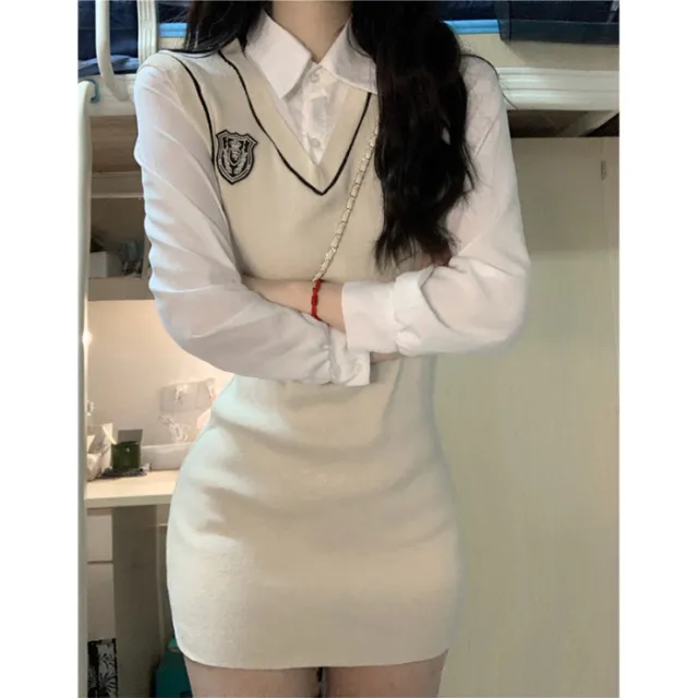 Women's Spring And Autumn New Academic Style JK Dress American style Hip hugging Skirt Apricot - Shop at LoveMi