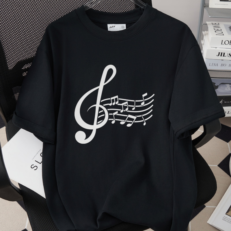 Music And Headphones Creative Print T-Shirt Loose Fit