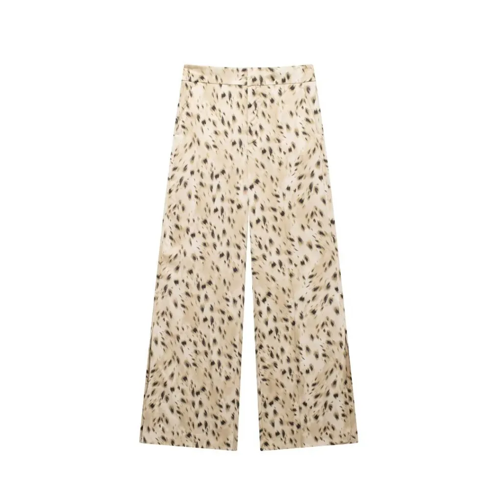 Translucent Animal Print Shirt Trousers Women's Clothing - Trousers-Xs
