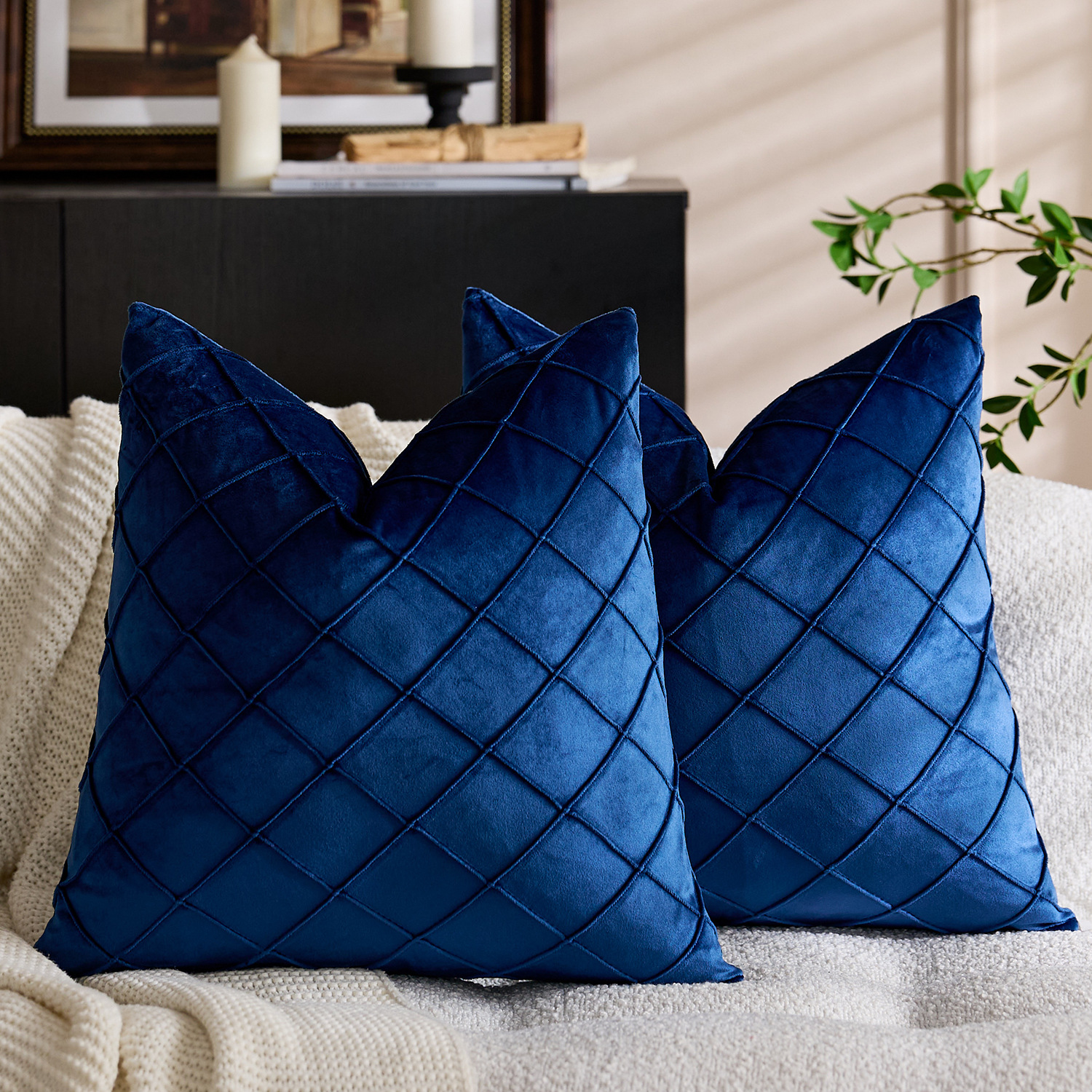 Solid Color Velvet Embroidered Plaid Pillowcase 6