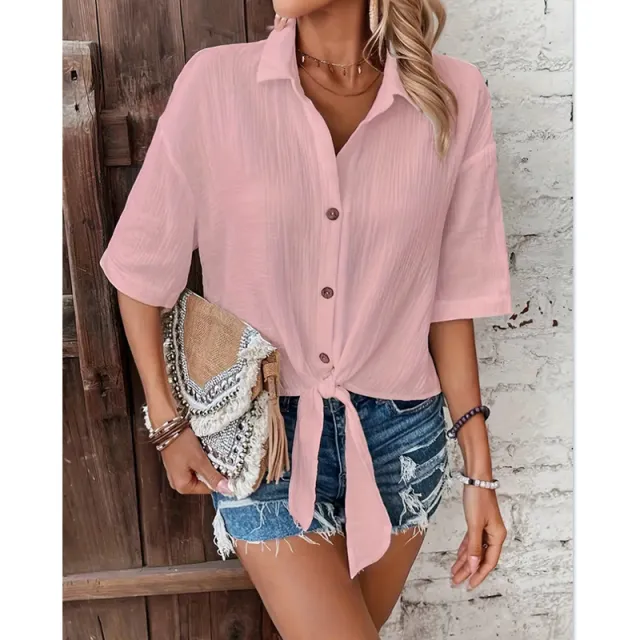 Women's Solid Color Casual Shirts From Europe And America Pink - Shop at LoveMi