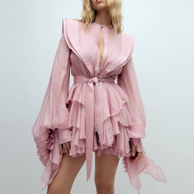 Women's Ruffled Lantern Sleeves Jumpsuit Skirt