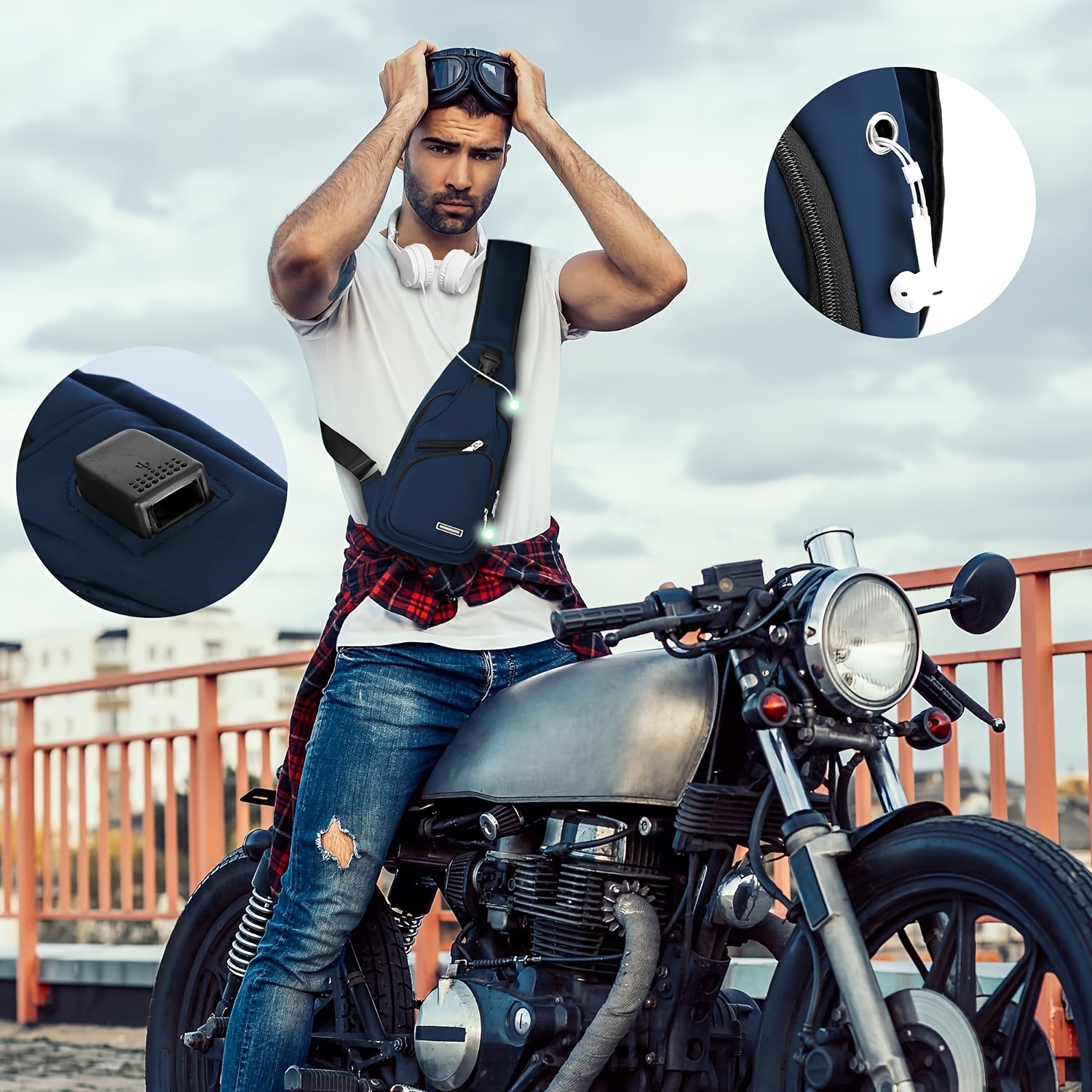 Q 38041 Men's Waterproof USB Chest Bag Mens Waterproof Chest Bag
