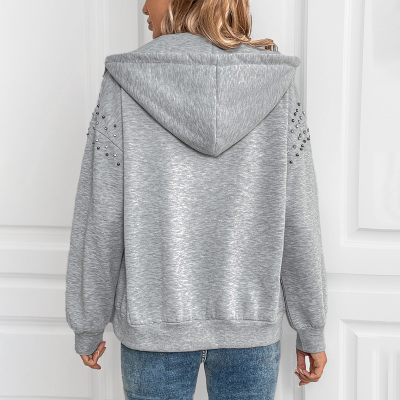 Title 2, Hooded Long Sleeve Sweater Rivet Fashion Women