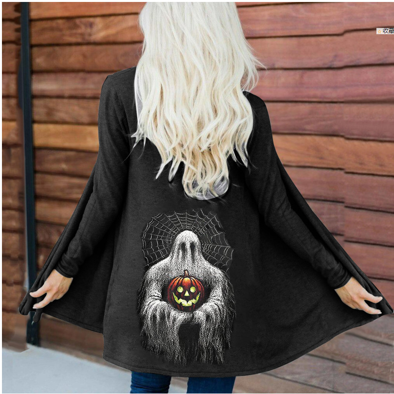 Women's Fashion Halloween Skull Printed Cardigan Long Sleeve Coat Top